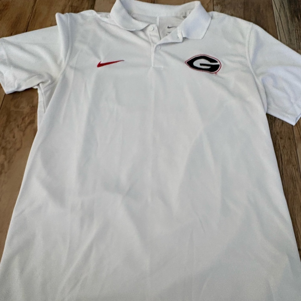 Nike White Polo with Red Swoosh and Georgia G Patch